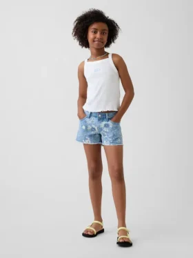 Pantalones cortos de mezclilla con estampado floral y talle bajo para niños