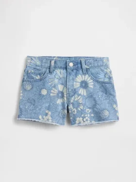 Pantalones cortos de mezclilla con estampado floral y talle bajo para niños