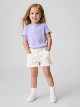 Pantalones cortos de mezclilla con volantes y abertura frontal para bebés y niños pequeños
