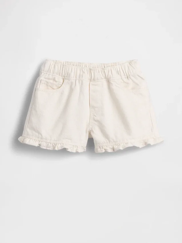Pantalones cortos de mezclilla con volantes y abertura frontal para bebés y niños pequeños