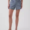 Pantalones cortos de mezclilla de corte recto holgado con estampado de cuadros vichy y talle alto de 3.5"