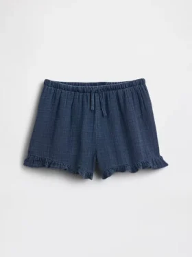 Pantalones cortos de mezclilla de gasa de algodón para niños con volantes