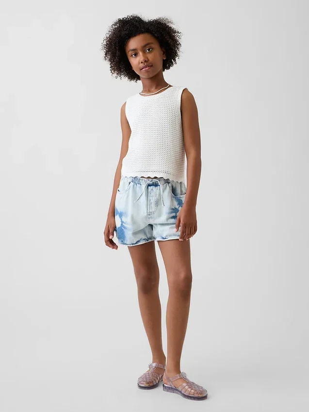 Pantalones cortos de mezclilla de talle alto con estampado tie-dye para niños