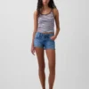 Pantalones cortos de mezclilla de talle bajo con cordón de 3"