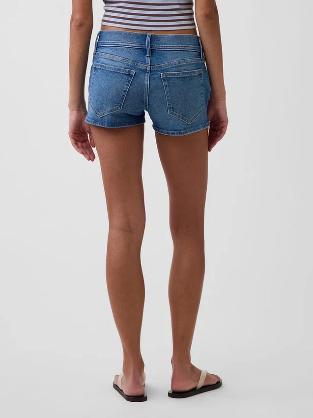 Pantalones cortos de mezclilla de talle bajo con cordón de 3"