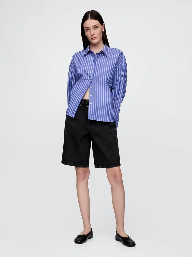 Pantalones cortos de mezclilla de talle medio y corte largo de 11"