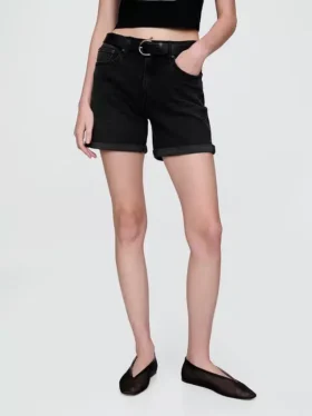 Pantalones cortos de mezclilla estilo «girlfriend» de talle medio de 5″