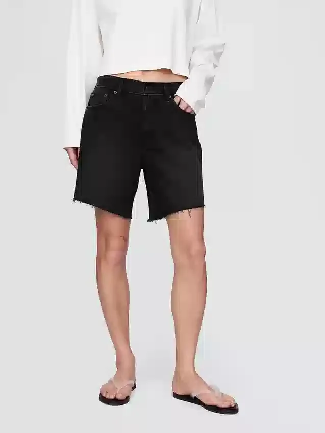 Pantalones cortos de mezclilla holgados estilo años 90, de talle medio, de 8"