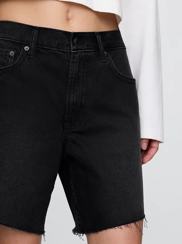 Pantalones cortos de mezclilla holgados estilo años 90, de talle medio, de 8"