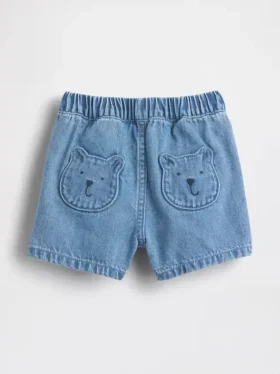 Pantalones cortos de mezclilla para bebé con bolsillos y el oso Brannan