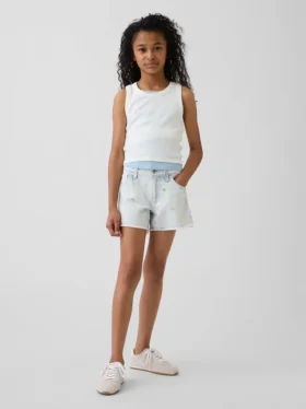 Pantalones cortos de mezclilla para niños de talle bajo con bordado de limones