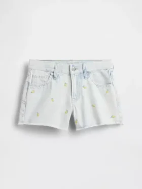 Pantalones cortos de mezclilla para niños de talle bajo con bordado de limones