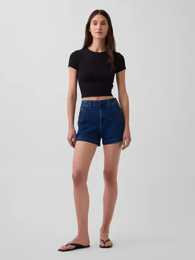 Pantalones cortos de mezclilla rectos, holgados y estilo marinero, de talle alto de 3.5"