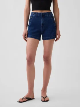 Pantalones cortos de mezclilla rectos, holgados y estilo marinero, de talle alto de 3.5″