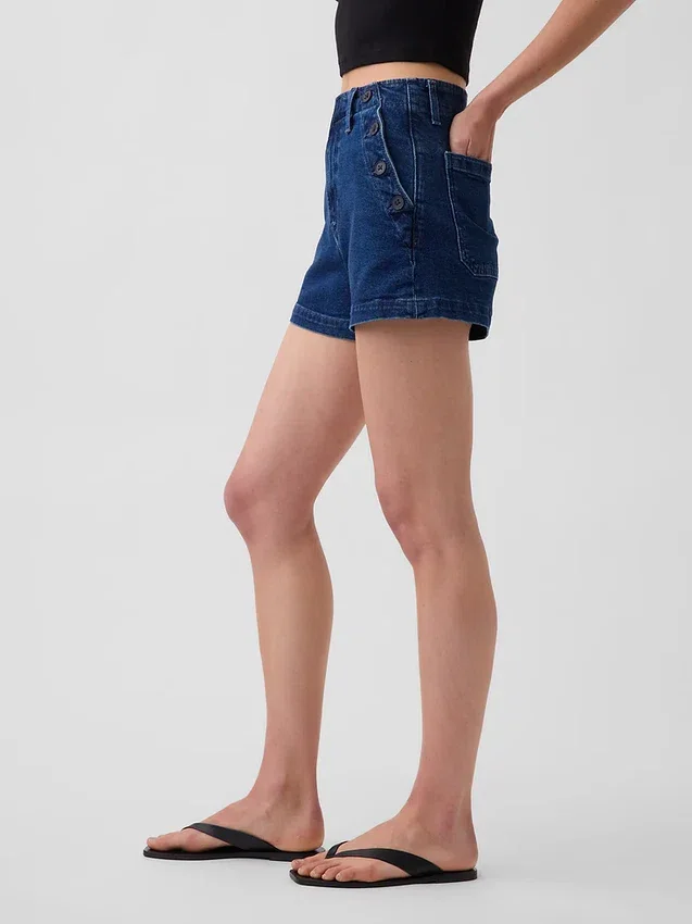 Pantalones cortos de mezclilla rectos, holgados y estilo marinero, de talle alto de 3.5"
