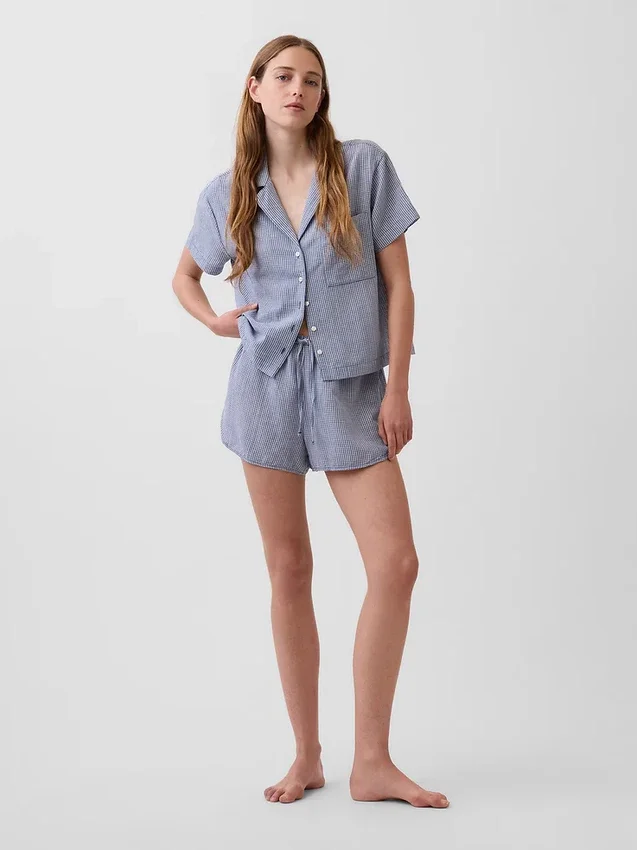 Pantalones cortos de pijama de gasa arrugada
