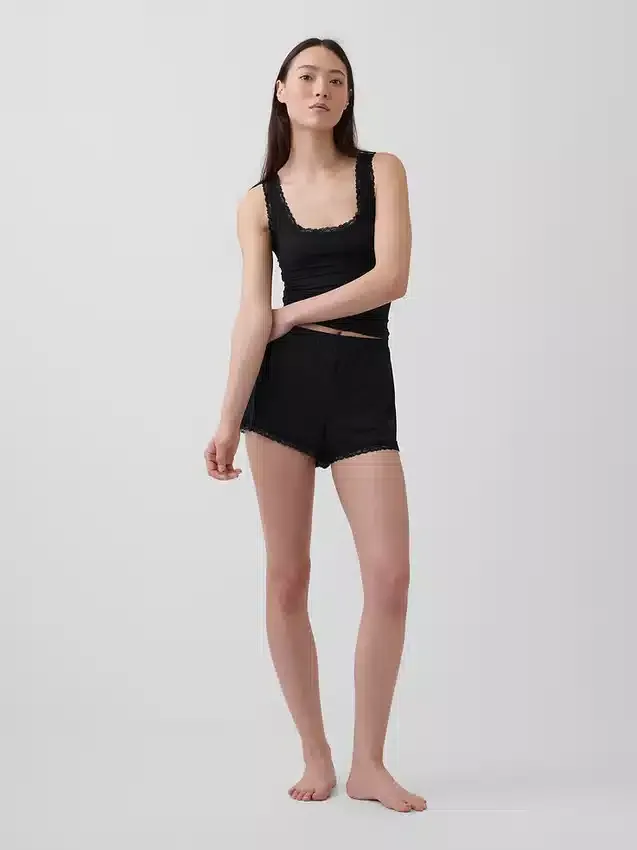 Pantalones cortos de pijama de modal supersuave con ribete de encaje
