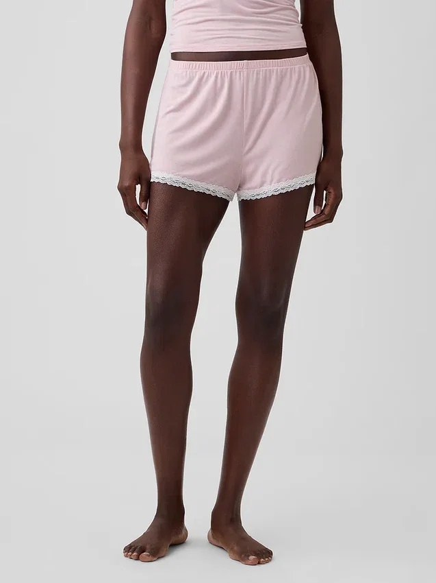 Pantalones cortos de pijama de modal supersuave con ribete de encaje