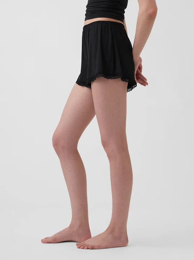 Pantalones cortos de pijama de modal supersuave con ribete de encaje
