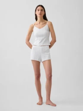 Pantalones cortos de pijama de punto pointelle con dobladillo ondulado