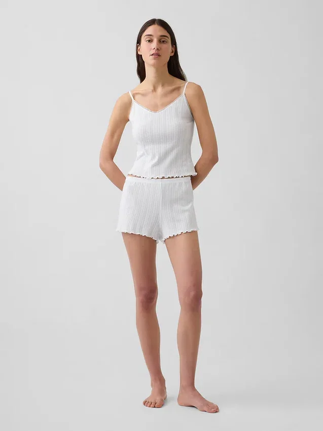 Pantalones cortos de pijama de punto pointelle con dobladillo ondulado