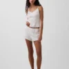 Pantalones cortos de pijama de punto pointelle con dobladillo ondulado