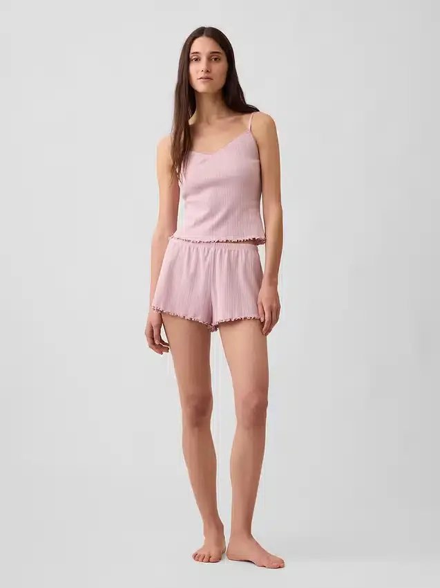 Pantalones cortos de pijama de punto pointelle con dobladillo ondulado