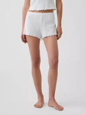 Pantalones cortos de pijama de punto pointelle con dobladillo ondulado