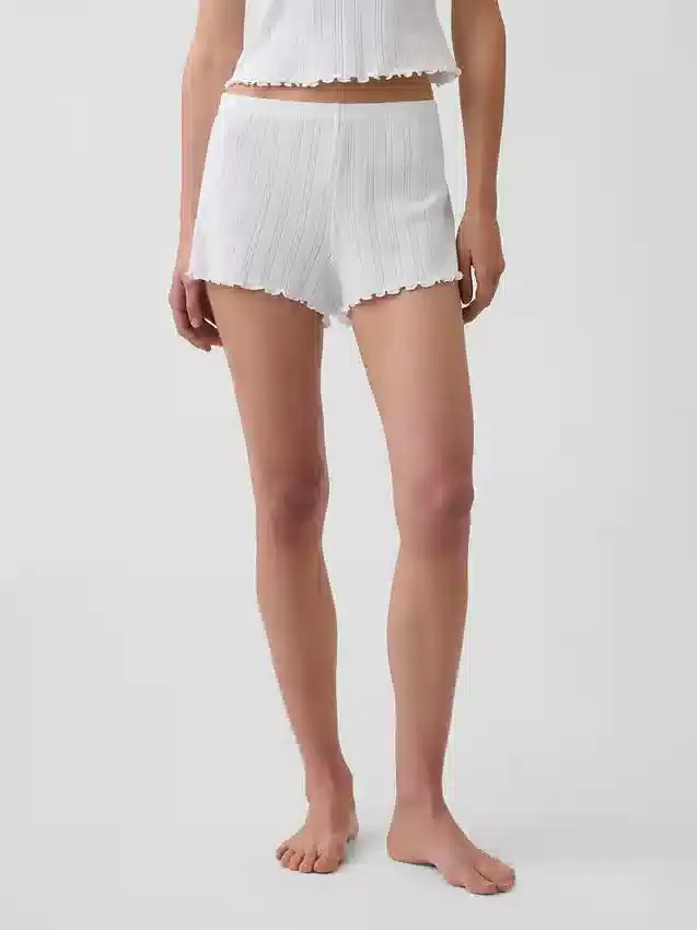 Pantalones cortos de pijama de punto pointelle con dobladillo ondulado