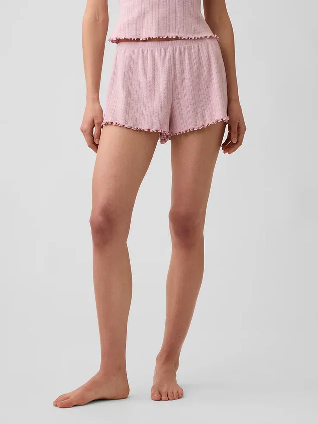 Pantalones cortos de pijama de punto pointelle con dobladillo ondulado