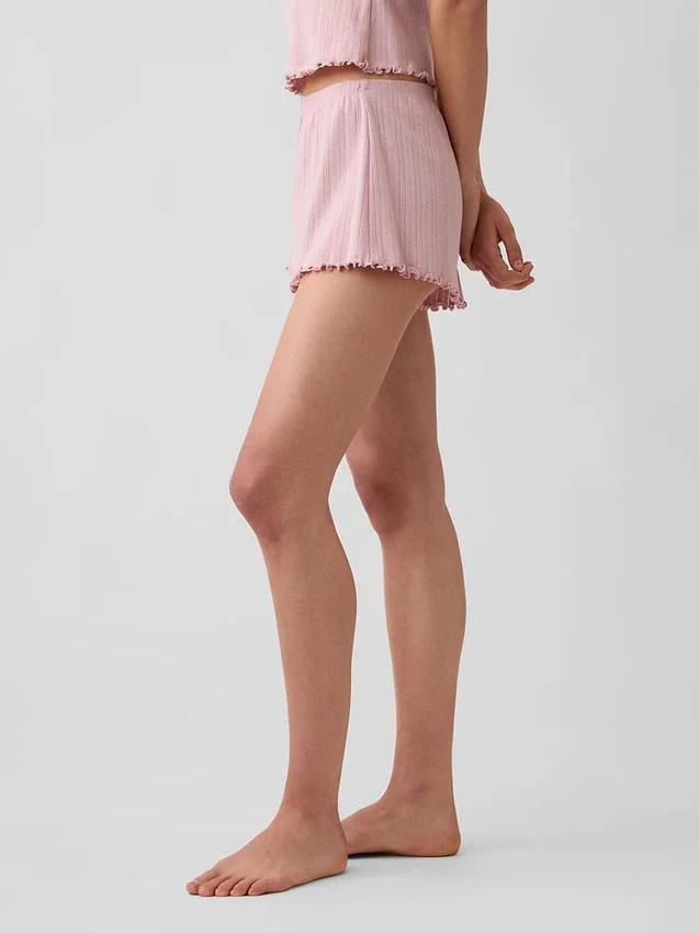 Pantalones cortos de pijama de punto pointelle con dobladillo ondulado
