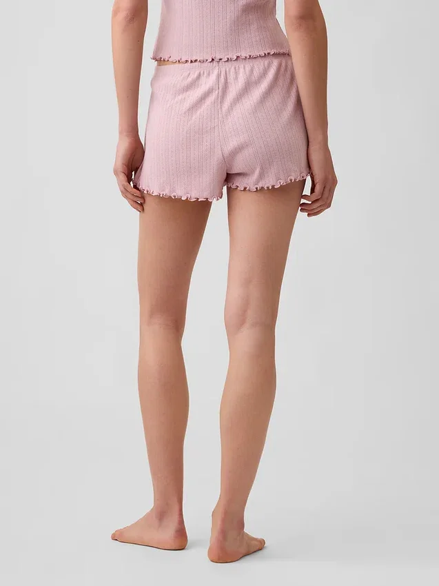 Pantalones cortos de pijama de punto pointelle con dobladillo ondulado