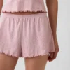Pantalones cortos de pijama de punto pointelle con dobladillo ondulado