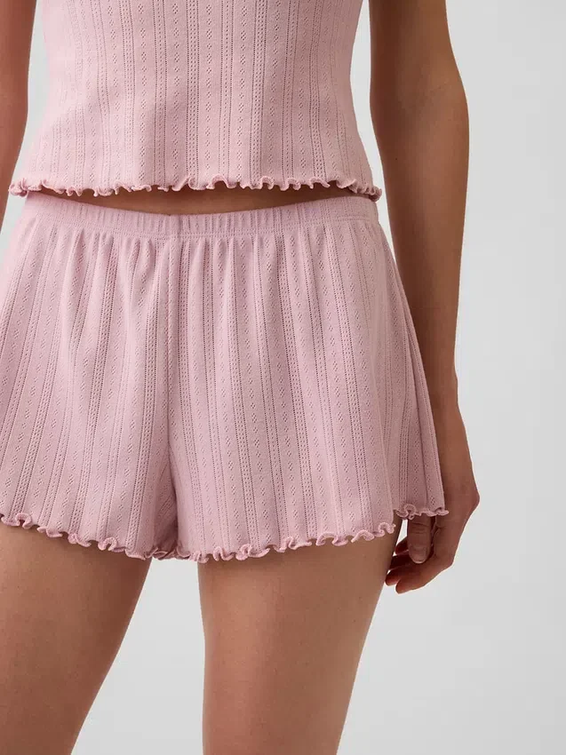 Pantalones cortos de pijama de punto pointelle con dobladillo ondulado