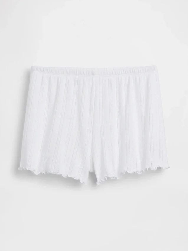 Pantalones cortos de pijama de punto pointelle con dobladillo ondulado