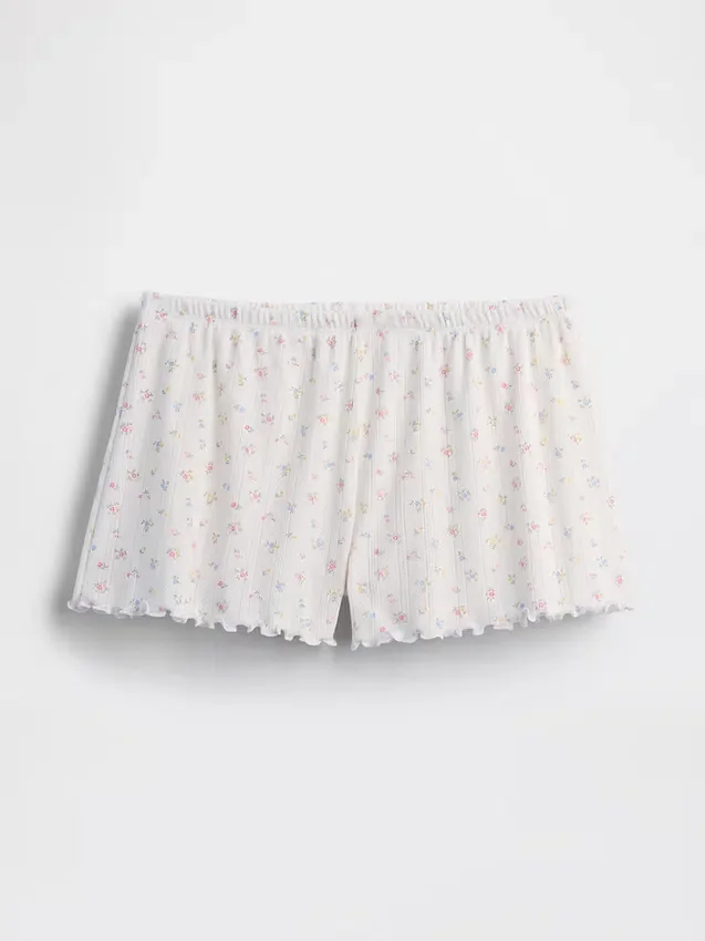 Pantalones cortos de pijama de punto pointelle con dobladillo ondulado