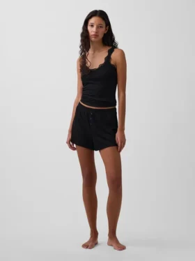 Pantalones cortos de pijama holgados con acanalado fino