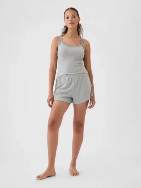 Pantalones cortos de pijama holgados con acanalado fino