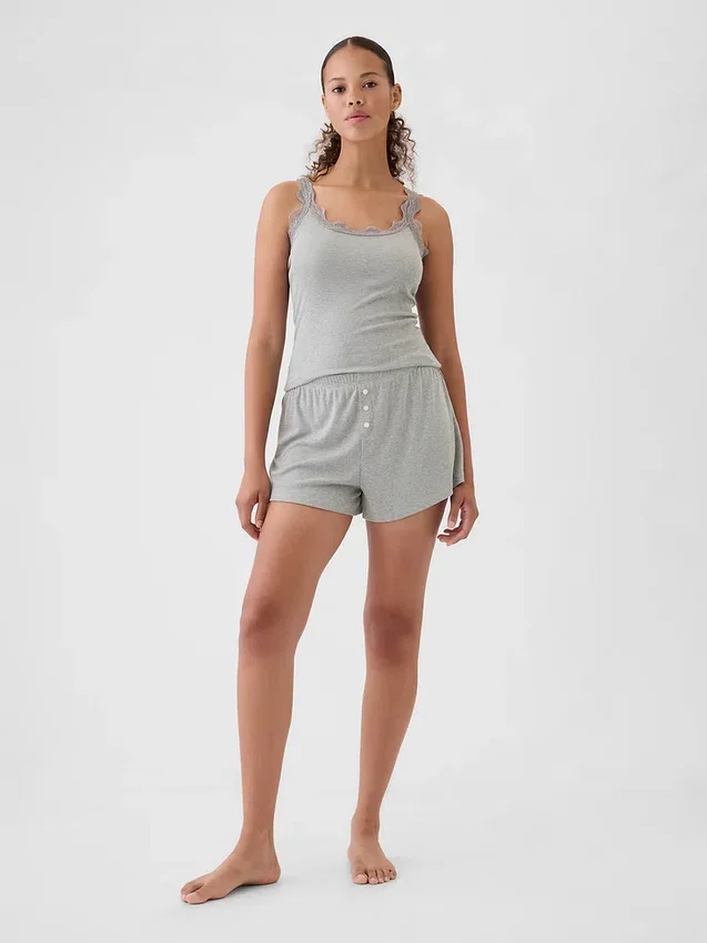 Pantalones cortos de pijama holgados con acanalado fino
