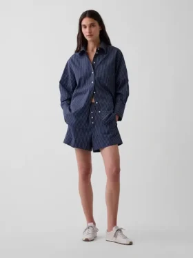 Pantalones cortos de popelín de algodón orgánico a rayas