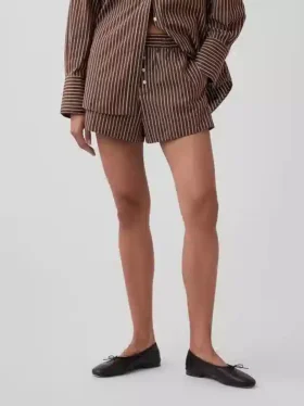 Pantalones cortos de popelín de algodón orgánico a rayas