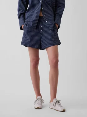 Pantalones cortos de popelín de algodón orgánico a rayas