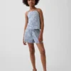 Pantalones cortos fáciles de poner de lino y algodón con estampado de cuadros vichy para niños