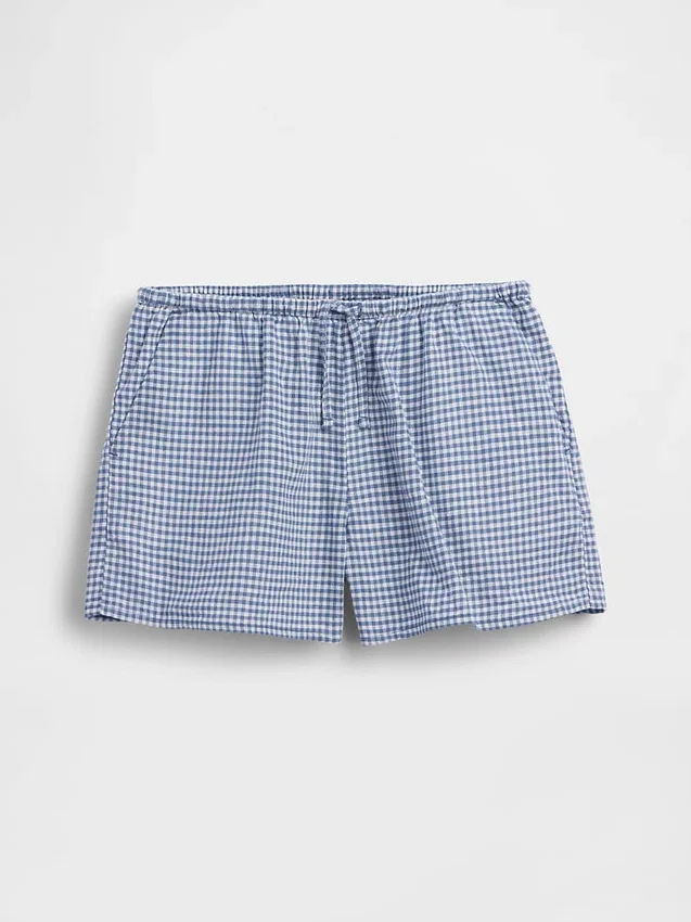 Pantalones cortos fáciles de poner de lino y algodón con estampado de cuadros vichy para niños