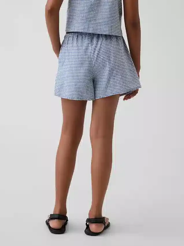 Pantalones cortos fáciles de poner de lino y algodón con estampado de cuadros vichy para niños