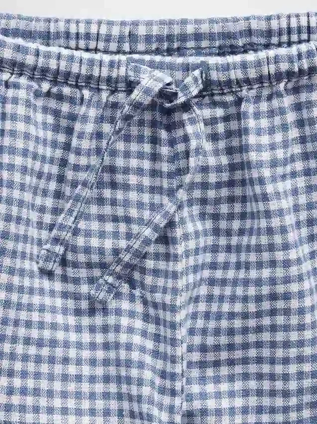 Pantalones cortos fáciles de poner de lino y algodón con estampado de cuadros vichy para niños