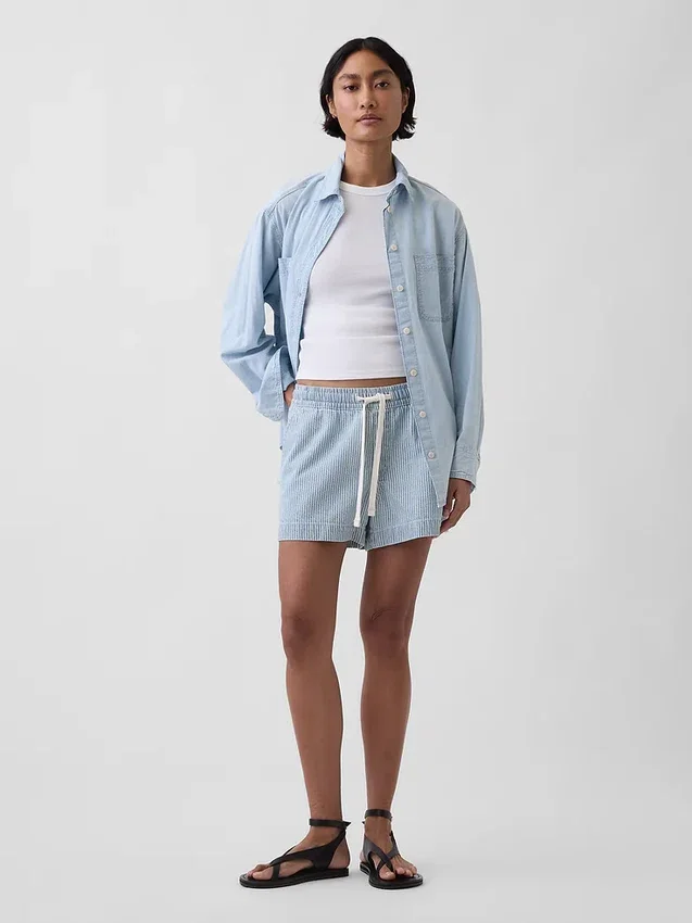Pantalones cortos fáciles de poner de mezclilla a rayas ultrasuaves