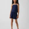 Pantalones cortos fáciles de poner para niños de lino y algodón con ribete de encaje