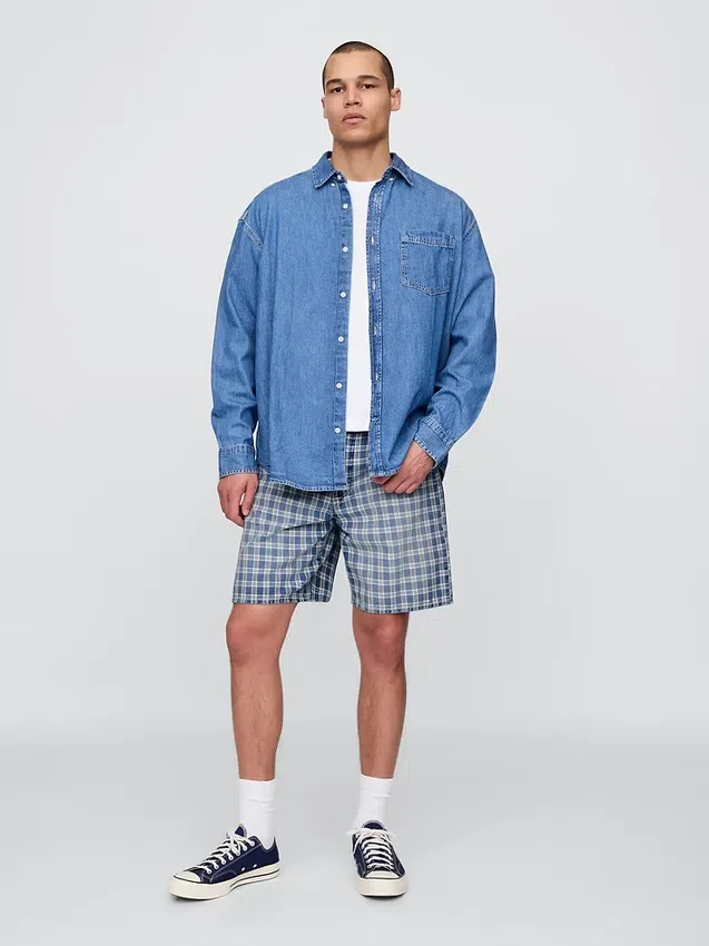 Pantalones cortos holgados de mezclilla a cuadros estilo años 90