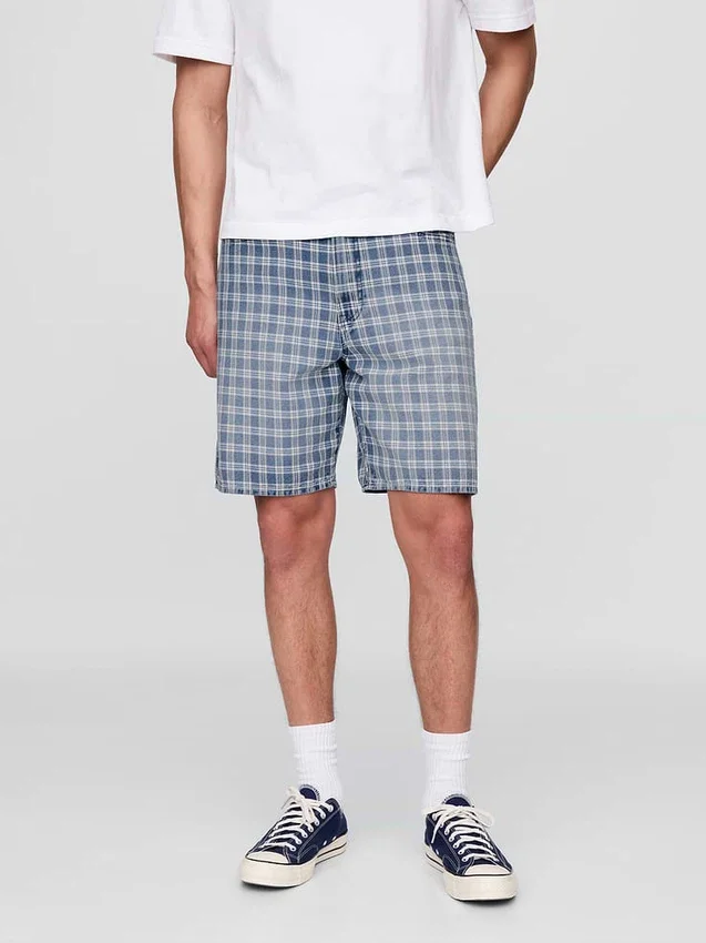 Pantalones cortos holgados de mezclilla a cuadros estilo años 90
